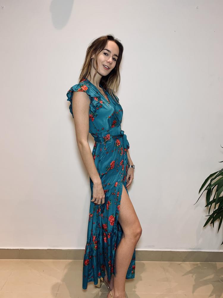 Robes Robe longue cache-coeur LAUREN bleu canard