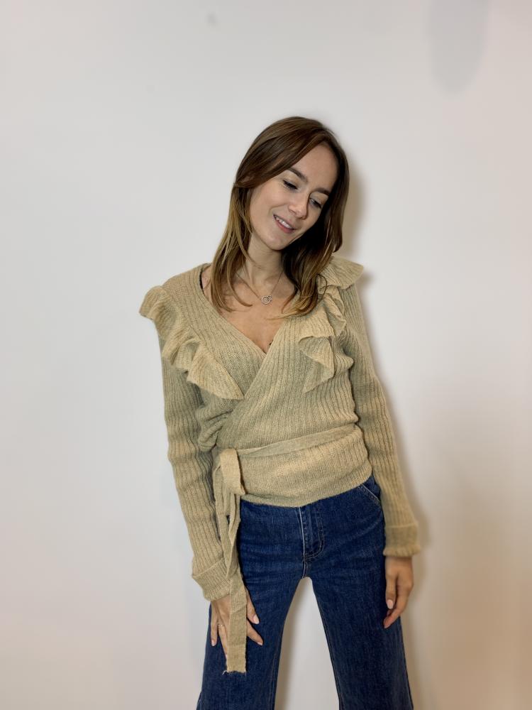 Acheter en ligne Pull Pull Daly cache-coeur a volants beige Pull Pull Daly cache-coeur a volants beige