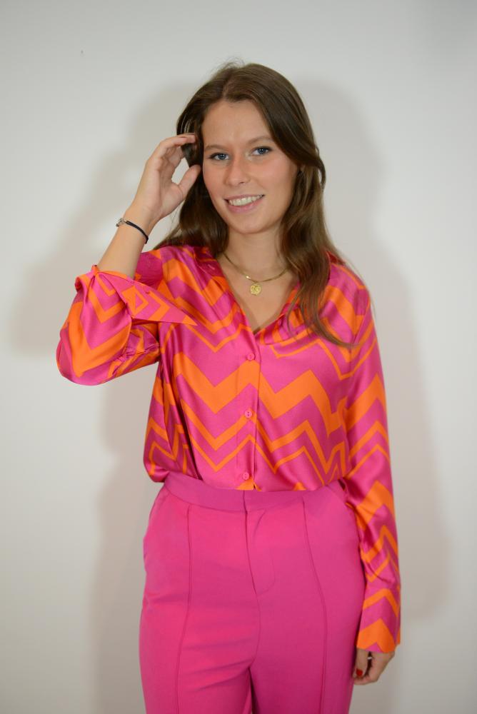 Chemises Chemise Chuck à motifs fushia en satin
