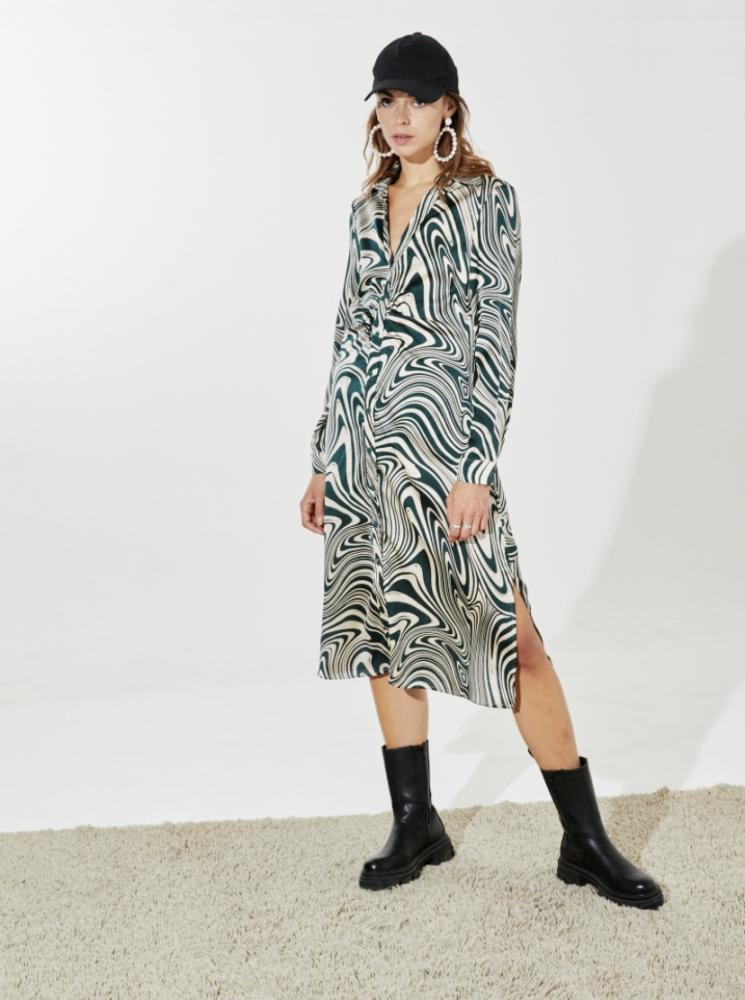 Robes Robe chemise Janie à imprimé marbré vert sapin