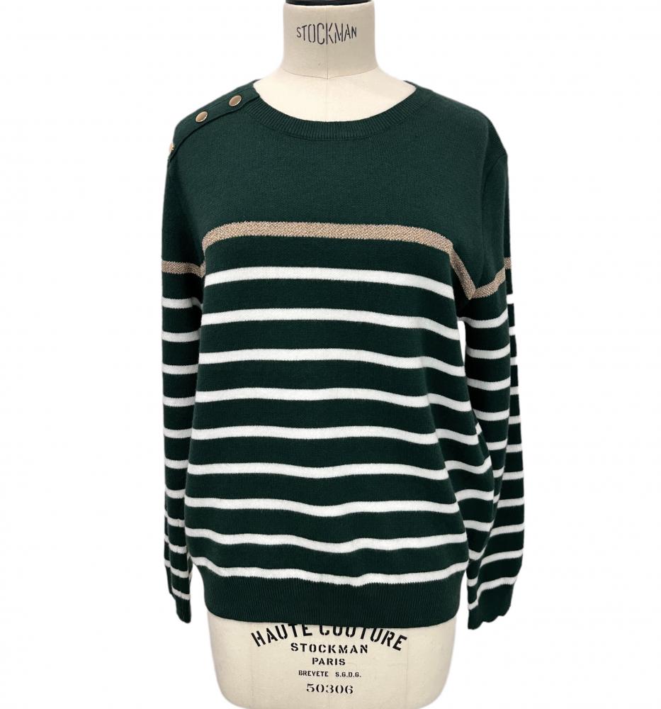 Pull Pull Léonie vert blanc