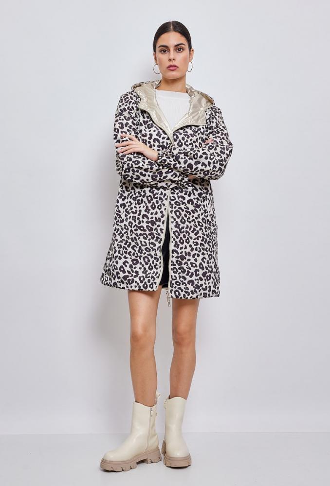 Parka Parka longue réversible Alba léopard beige or