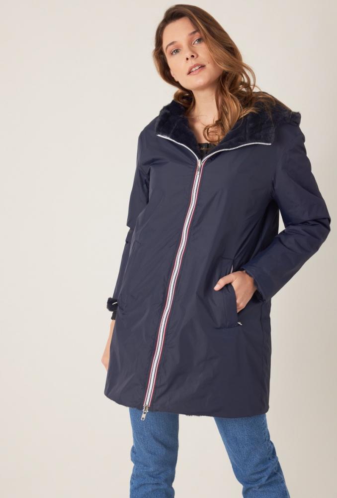 Parka Parka longue réversible Aliona fausse fourrure marine