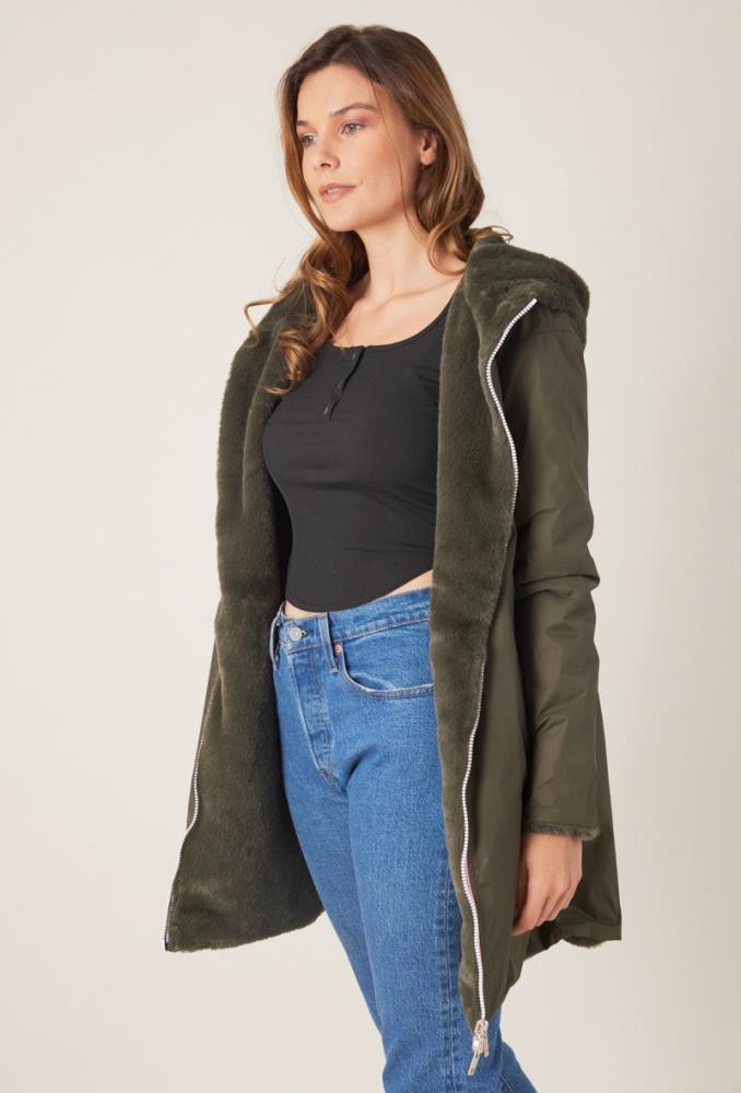 Parka Parka longue réversible Aliona fausse fourrure kaki