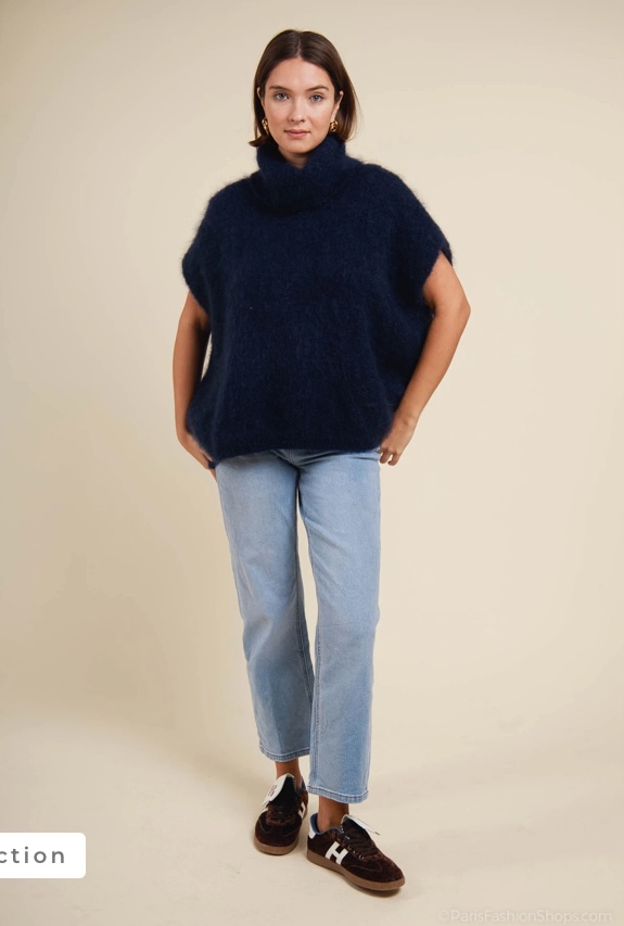 Acheter en ligne Pull Pull Stella sans manches bleu marine mohair Pull Pull Stella sans manches bleu marine mohair