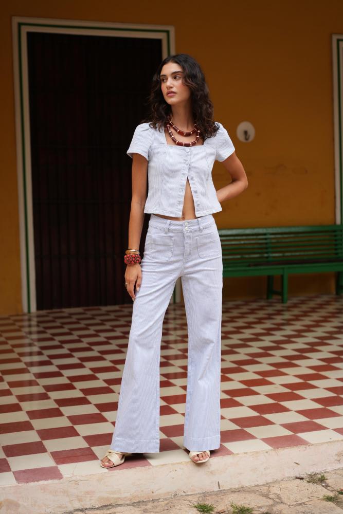 Jeans & Pantalons Pantalon Kalina rayure bleu
